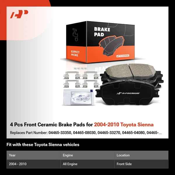 4 Pcs Front Ceramic Brake Pads for 2004-2010 Toyota Sienna