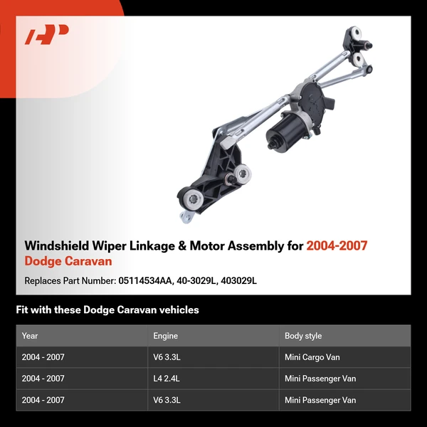 Windshield Wiper Linkage & Motor Assembly for 2004-2007 Dodge Caravan