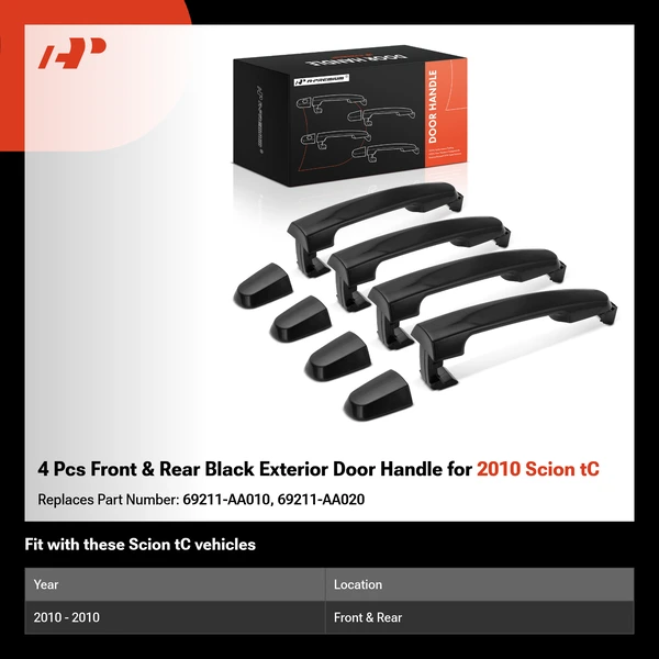 4 Pcs Front & Rear Black Exterior Door Handle for 2010 Scion tC