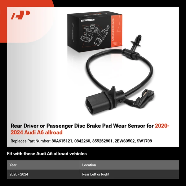 Rear Driver or Passenger Disc Brake Pad Wear Sensor for 2020-2024 Audi A6 allroad