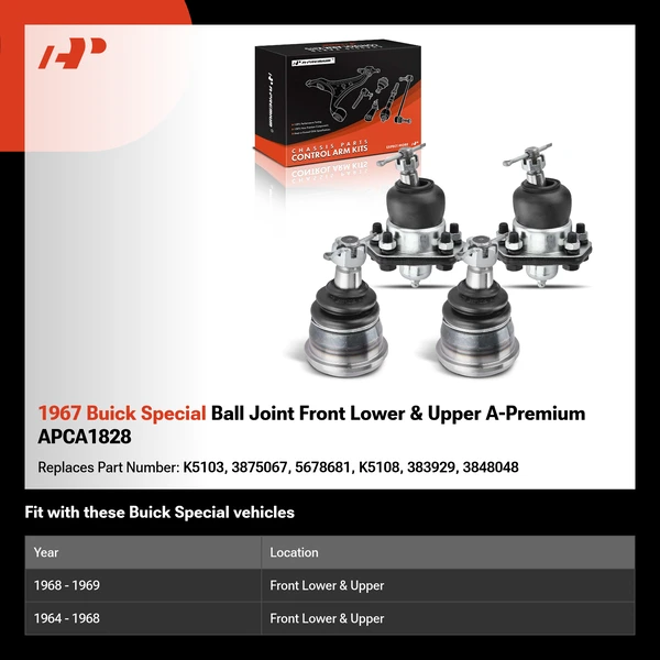 1967 Buick Special Ball Joint Front Lower & Upper A-Premium APCA1828