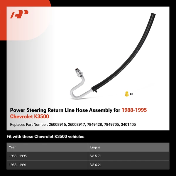Power Steering Return Line Hose Assembly for 1988-1995 Chevrolet K3500