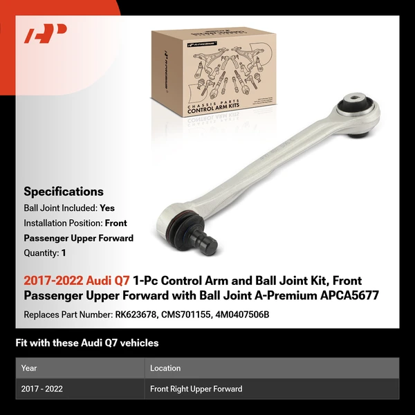 2017-2022 Audi Q7 1-Pc Control Arm and Ball Joint Kit, Front Passenger Upper Forward with Ball Joint A-Premium APCA5677