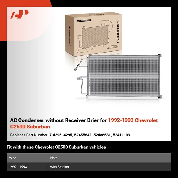 AC Condenser without Receiver Drier for 1992-1993 Chevrolet C2500 Suburban