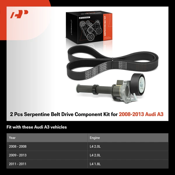 2 Pcs Serpentine Belt Drive Component Kit for 2008-2013 Audi A3