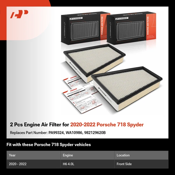 2 Pcs Engine Air Filter for 2020-2022 Porsche 718 Spyder
