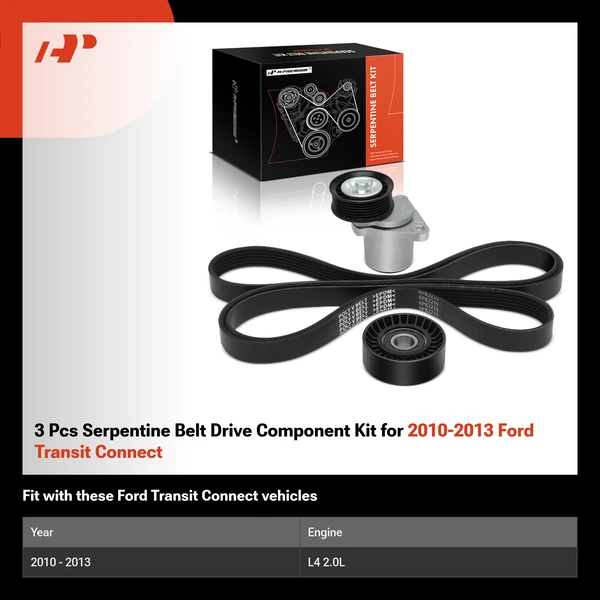 3 Pcs Serpentine Belt Drive Component Kit for 2010-2013 Ford Transit Connect