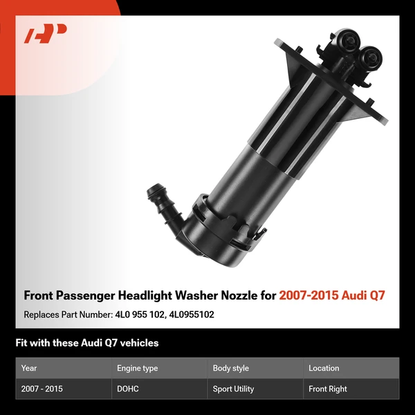 Front Passenger Headlight Washer Nozzle for 2007-2015 Audi Q7