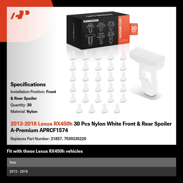 2013-2018 Lexus RX450h 30 Pcs Nylon White Front & Rear Spoiler A-Premium APRCF1574