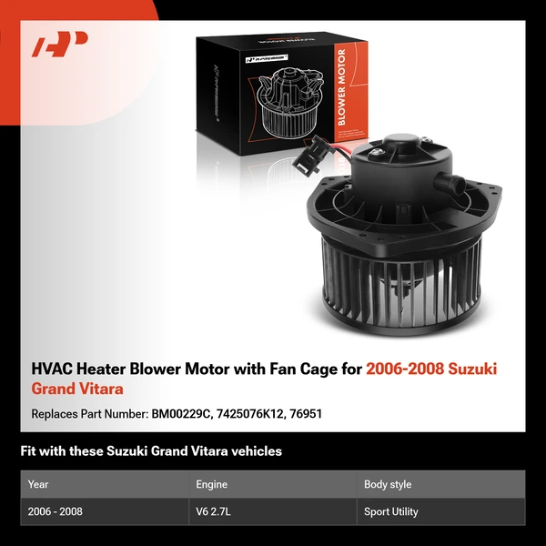 HVAC Heater Blower Motor with Fan Cage for 2006-2008 Suzuki Grand Vitara