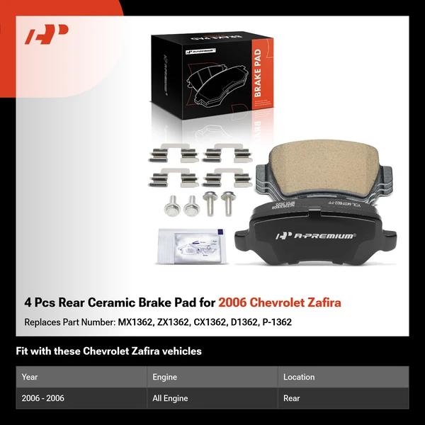 4 Pcs Rear Ceramic Brake Pad for 2006 Chevrolet Zafira