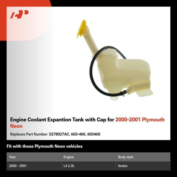 Engine Coolant Expantion Tank with Cap for 2000-2001 Plymouth Neon