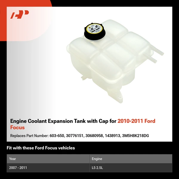 Engine Coolant Expansion Tank with Cap for 2010-2011 Ford Focus