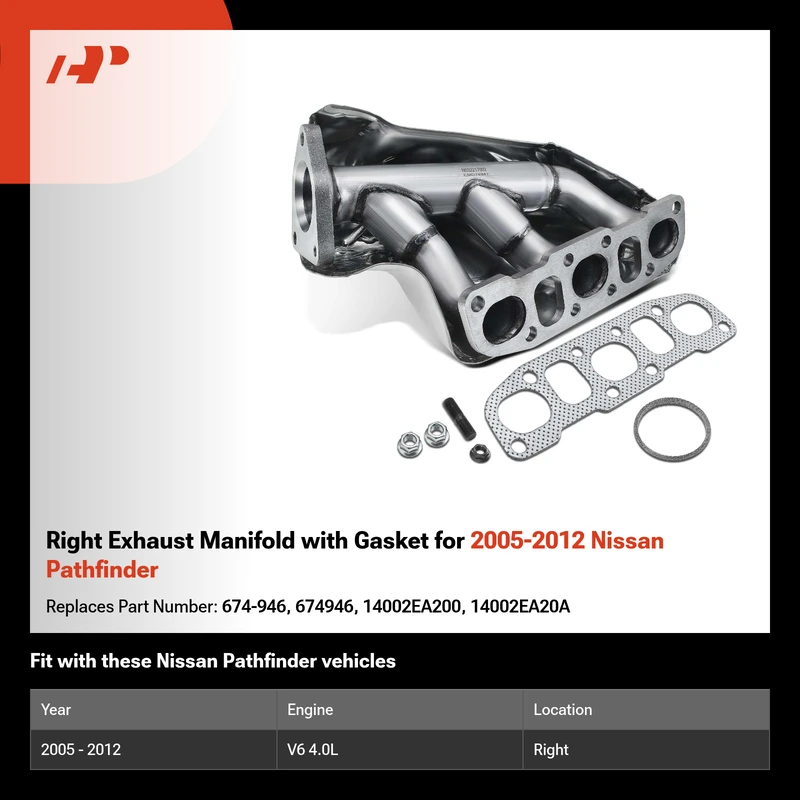 Right Exhaust Manifold with Gasket for 2005-2012 Nissan Pathfinder