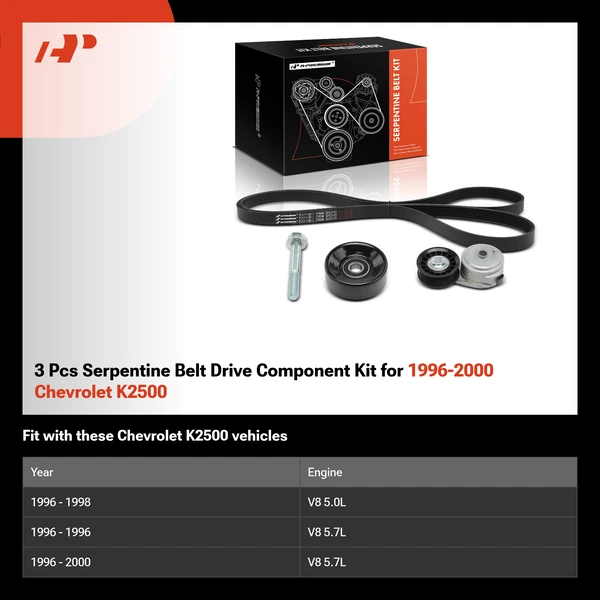 3 Pcs Serpentine Belt Drive Component Kit for 1996-2000 Chevrolet K2500