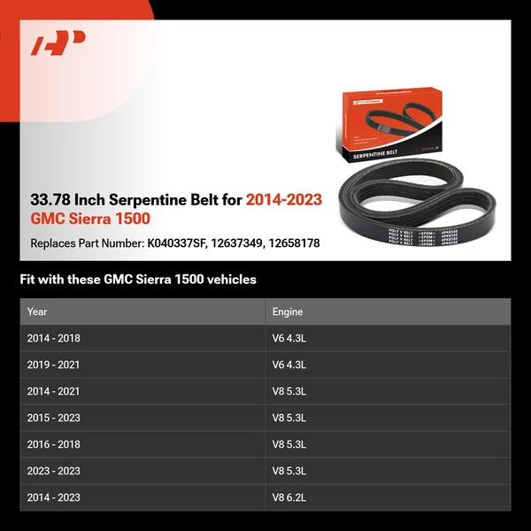 33.78 Inch Serpentine Belt for 2014-2023 GMC Sierra 1500