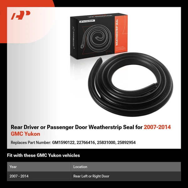 Rear Driver or Passenger Door Weatherstrip Seal for 2007-2014 GMC Yukon