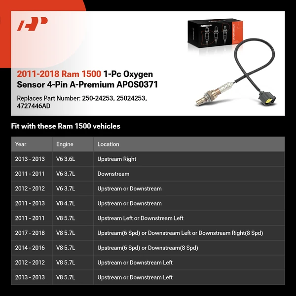 2011-2018 Ram 1500 1-Pc Oxygen Sensor 4-Pin A-Premium APOS0371