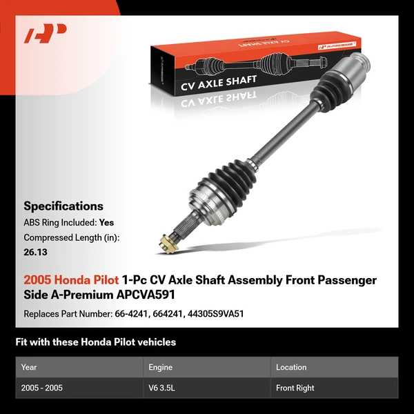 2005 Honda Pilot 1-Pc CV Axle Shaft Assembly Front Passenger Side A-Premium APCVA591