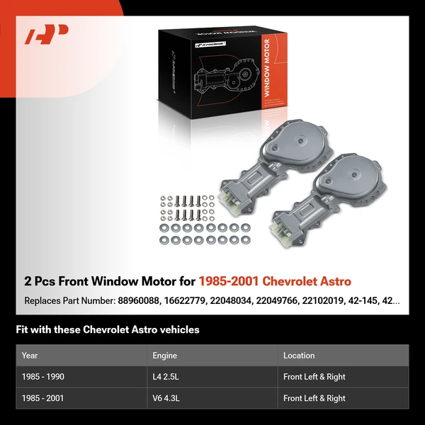 2 Pcs Front Window Motor for 1985-2001 Chevrolet Astro