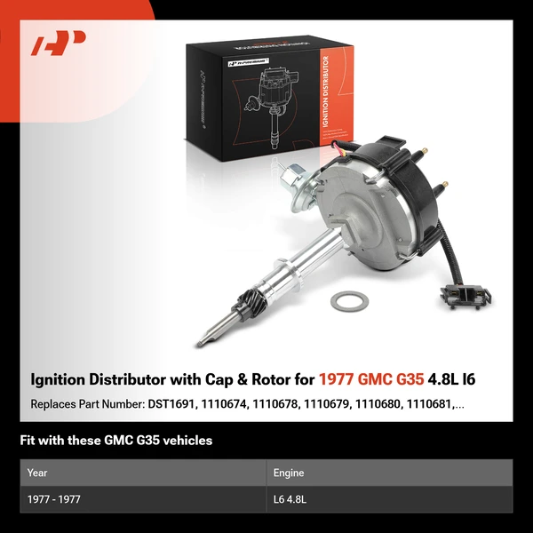 Ignition Distributor with Cap & Rotor for 1977 GMC G35 4.8L l6
