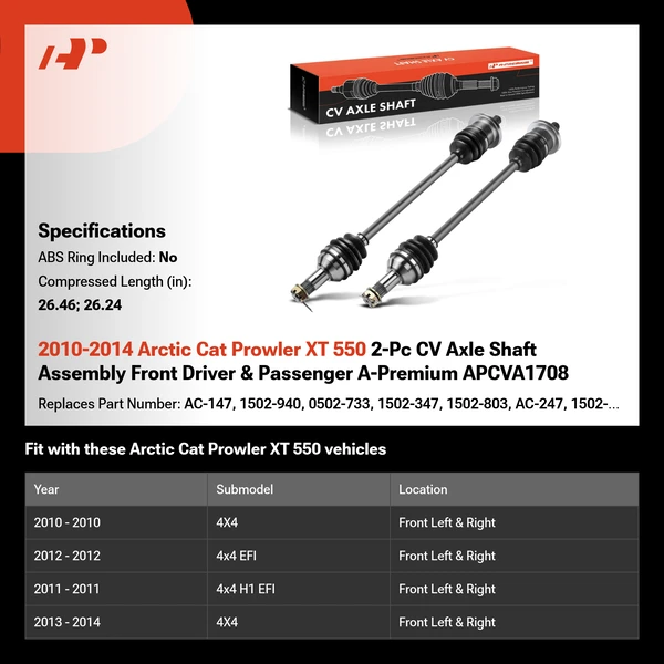 2010-2014 Arctic Cat Prowler XT 550 2-Pc CV Axle Shaft Assembly Front Driver & Passenger A-Premium APCVA1708