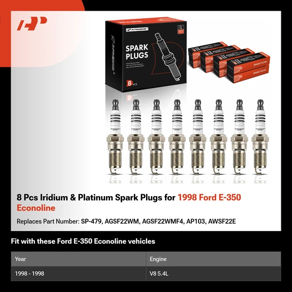 8 Pcs Iridium & Platinum Spark Plugs for 1998 Ford E-350 Econoline