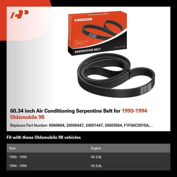 60.34 inch Air Conditioning Serpentine Belt for 1993-1994 Oldsmobile 98