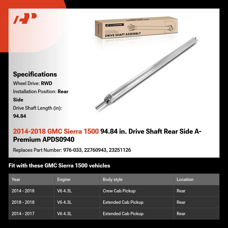 2014-2018 GMC Sierra 1500 94.84 in. Drive Shaft Rear Side A-Premium APDS0940