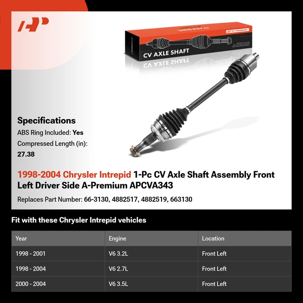 1998-2004 Chrysler Intrepid 1-Pc CV Axle Shaft Assembly Front Left Driver Side A-Premium APCVA343