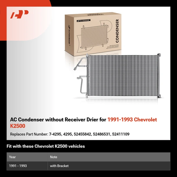 AC Condenser without Receiver Drier for 1991-1993 Chevrolet K2500