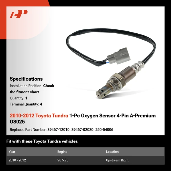 2010-2012 Toyota Tundra 1-Pc Oxygen Sensor 4-Pin A-Premium OS025