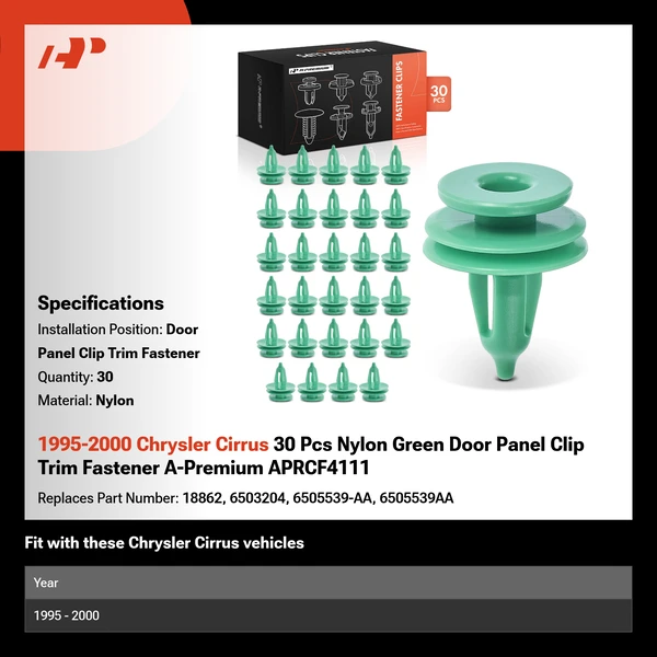 1995-2000 Chrysler Cirrus 30 Pcs Nylon Green Door Panel Clip Trim Fastener A-Premium APRCF4111