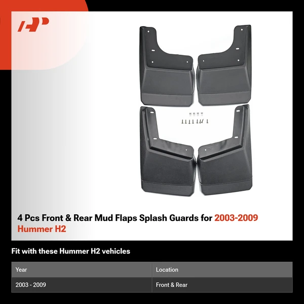 4 Pcs Front & Rear Mud Flaps Splash Guards for 2003-2009 Hummer H2