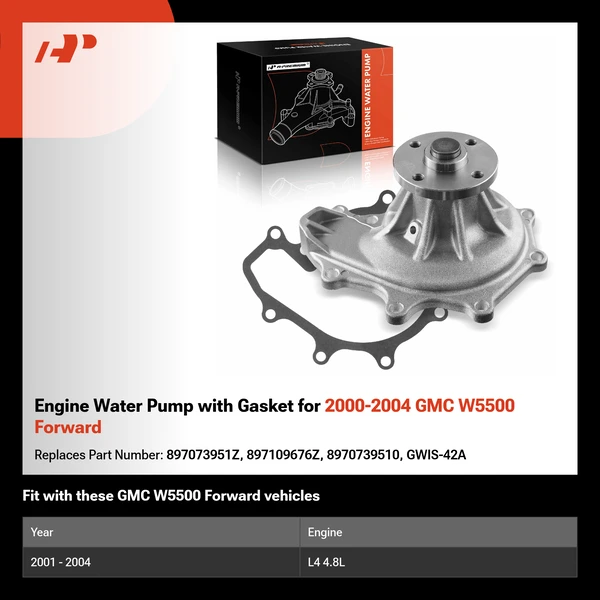 Engine Water Pump with Gasket for 2000-2004 GMC W5500 Forward