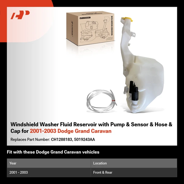 Windshield Washer Fluid Reservoir with Pump & Sensor & Hose & Cap for 2001-2003 Dodge Grand Caravan