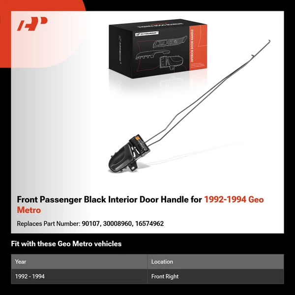 Front Passenger Black Interior Door Handle for 1992-1994 Geo Metro