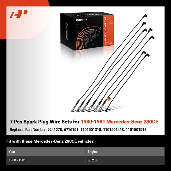 7 Pcs Spark Plug Wire Sets for 1980-1981 Mercedes-Benz 280CE