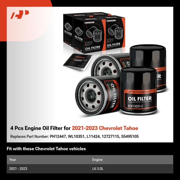 4 Pcs Engine Oil Filter for 2021-2023 Chevrolet Tahoe