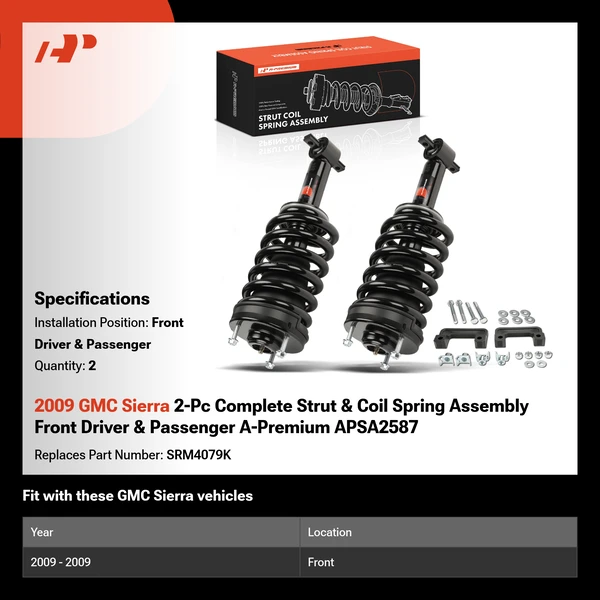 2009 GMC Sierra 2-Pc Complete Strut & Coil Spring Assembly Front Driver & Passenger A-Premium APSA2587