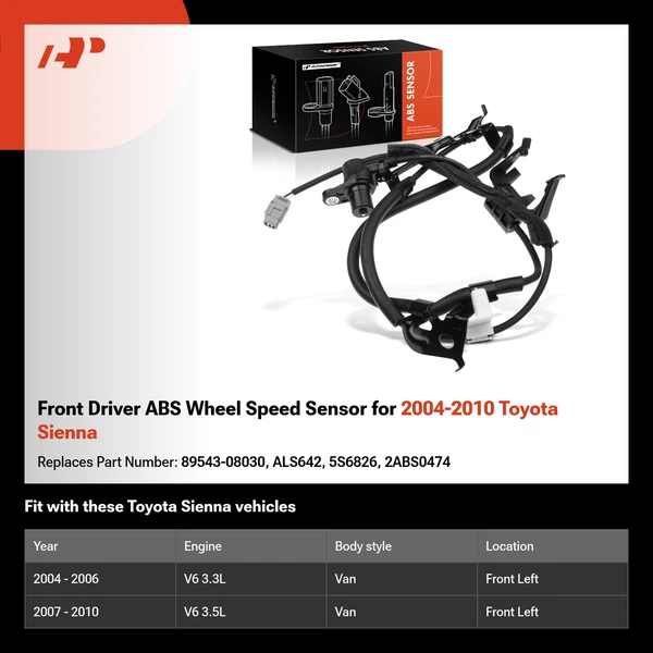 Front Driver ABS Wheel Speed Sensor for 2004-2010 Toyota Sienna