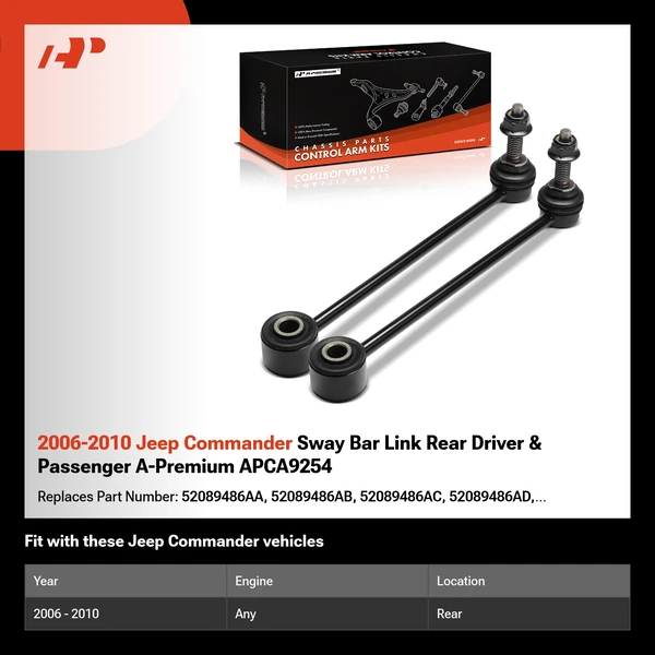 2006-2010 Jeep Commander Sway Bar Link Rear Driver & Passenger A-Premium APCA9254
