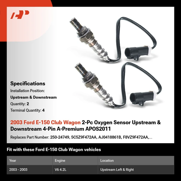 2003 Ford E-150 Club Wagon 2-Pc Oxygen Sensor Upstream & Downstream 4-Pin A-Premium APOS2011