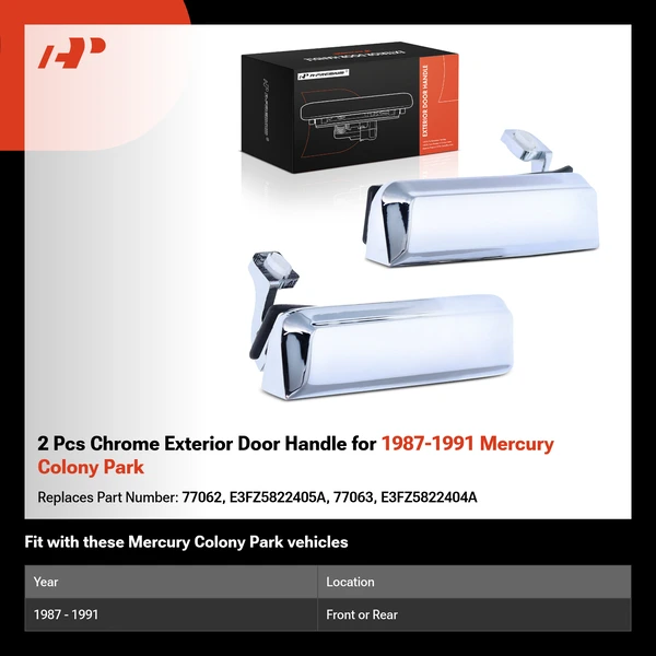 2 Pcs Chrome Exterior Door Handle for 1987-1991 Mercury Colony Park