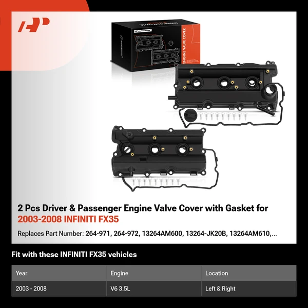 2 Pcs Driver & Passenger Engine Valve Cover with Gasket for 2003-2008 INFINITI FX35