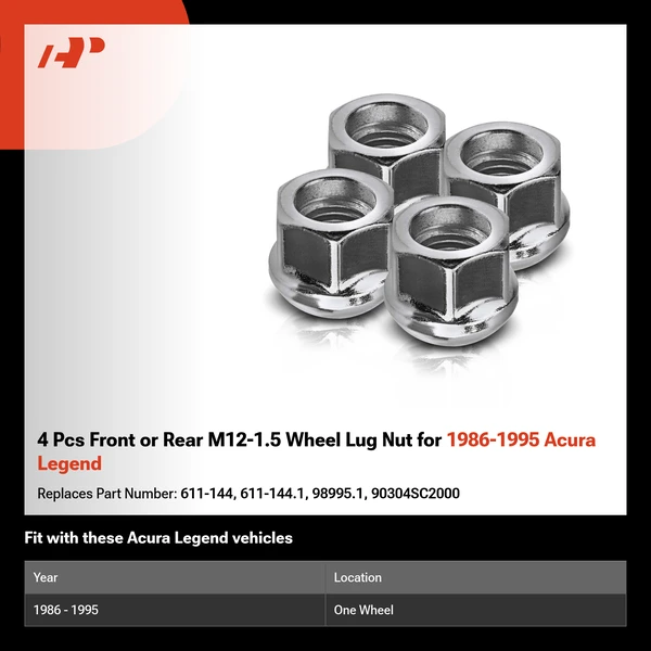 4 Pcs Front or Rear M12-1.5 Wheel Lug Nut for 1986-1995 Acura Legend