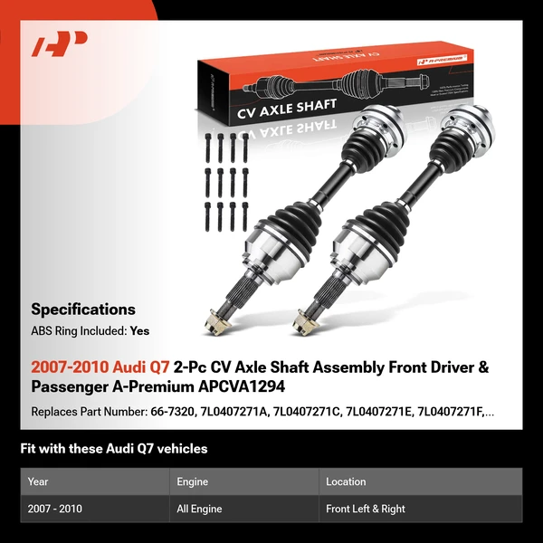 2007-2010 Audi Q7 2-Pc CV Axle Shaft Assembly Front Driver & Passenger A-Premium APCVA1294