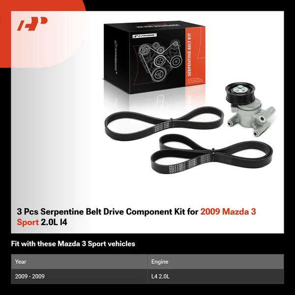 3 Pcs Serpentine Belt Drive Component Kit for 2009 Mazda 3 Sport 2.0L l4