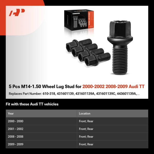 5 Pcs M14-1.50 Wheel Lug Stud for 2000-2002 2008-2009 Audi TT