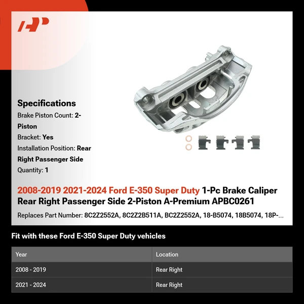 2008-2019 2021-2024 Ford E-350 Super Duty 1-Pc Brake Caliper Rear Right Passenger Side 2-Piston A-Premium APBC0261